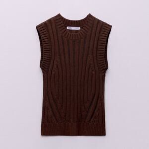 NWT Zara Brown Sleeveless Crew Neck Sweater